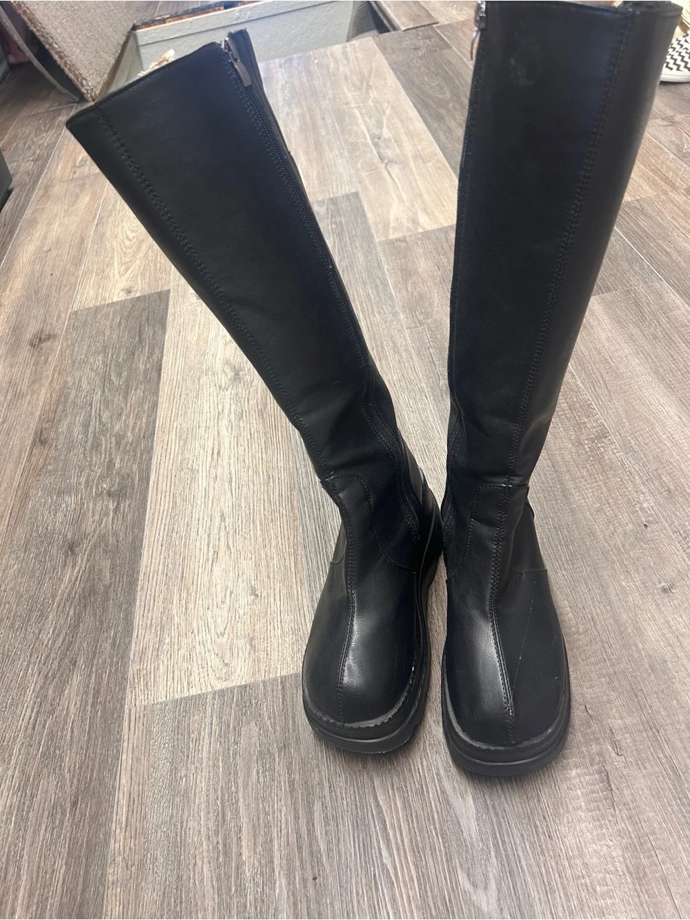 Black Platform Knee-High Boots for Women - Sleek Chunky Sole